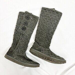 UGG Australia Classic Sweater Knit Lattice‎ Wool Cardy Boots Gray Size 7